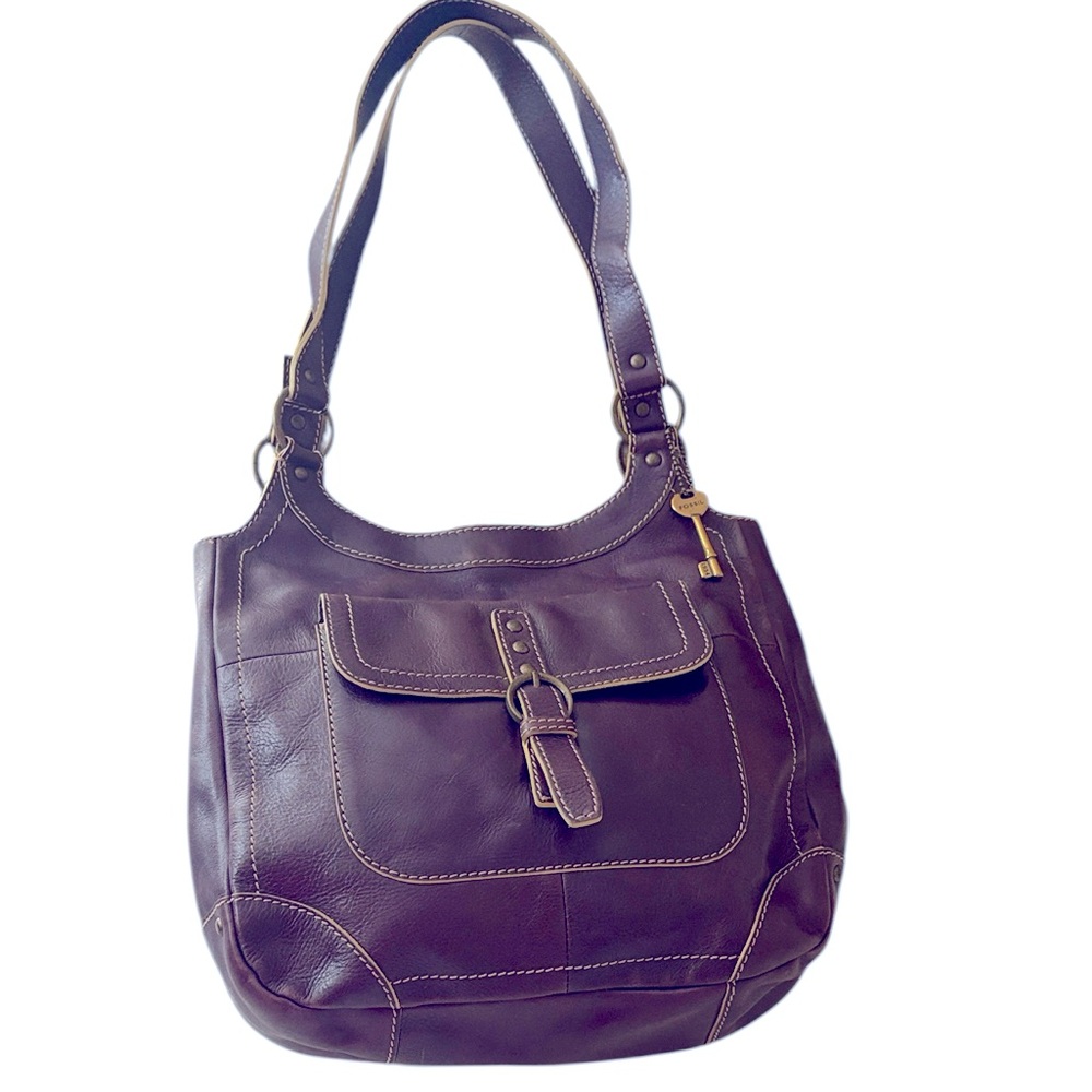Fossil Vintage purple/plum leather bag with attached key, - Picture 1 of 14